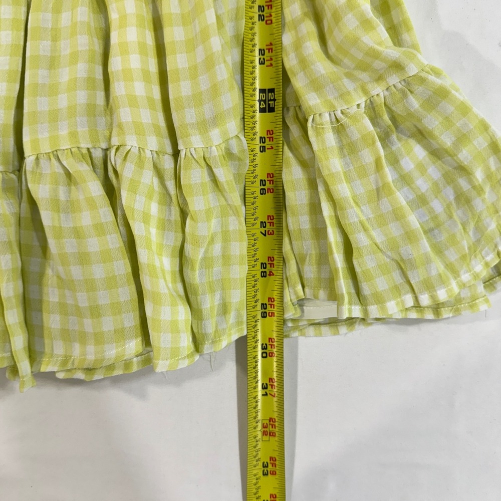 Mable Women Gingham Dress Mini Smocked Cotton Blend Ruffle Tiered Summer S Lime - Picture 7 of 7